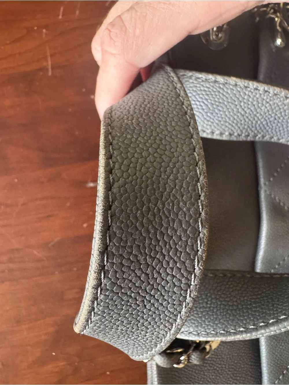 CHANEL Quilted Leather Tote in Grey with Chain-Strap